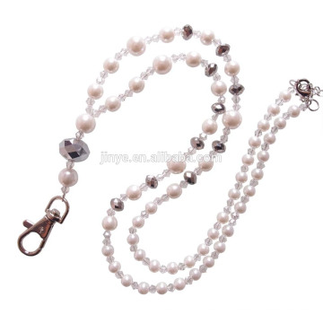 Sundysh Perle Lanyard, weiße Perle Perlen Lanyard für ID Card Badge Holder, Perlenkette Lanyard Keychain